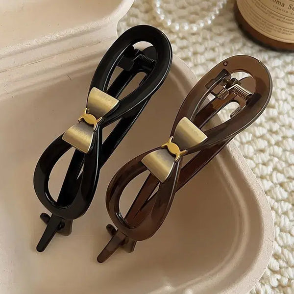 [BUNJANG] Ribbon Hair Clip Black/Brown / 리본 헤어 집게핀 블랙/브라운 새상품
