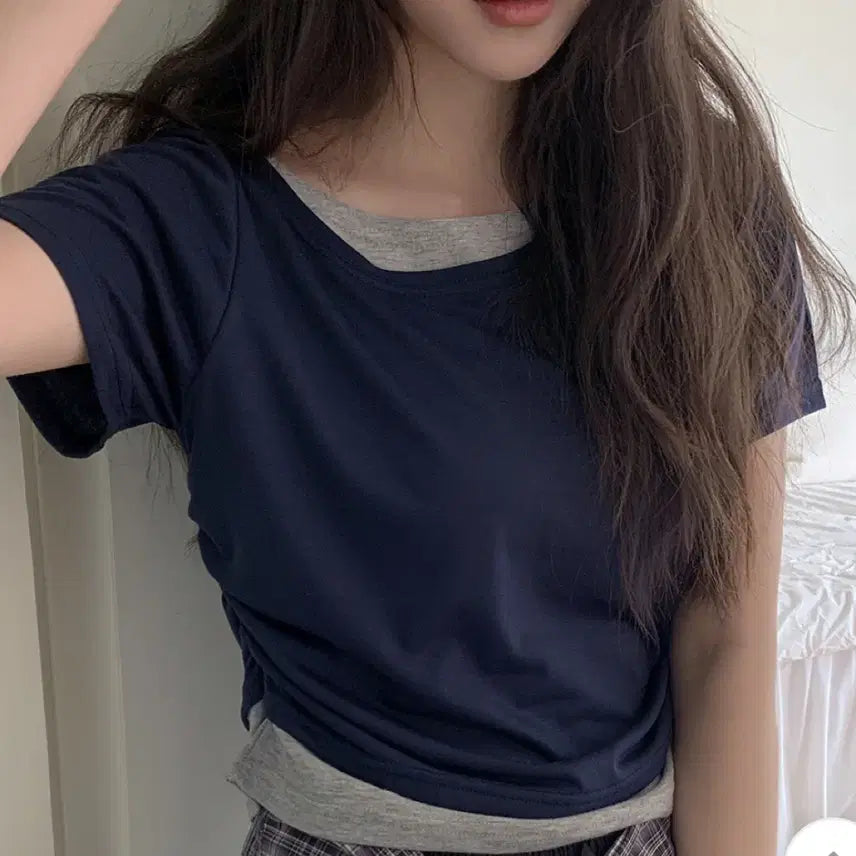 [BUNJANG] Gongu Woman Shirring Layered Short Sleeve T-Shirt / 에이블리 공구우먼 셔링 레이어드 반팔티