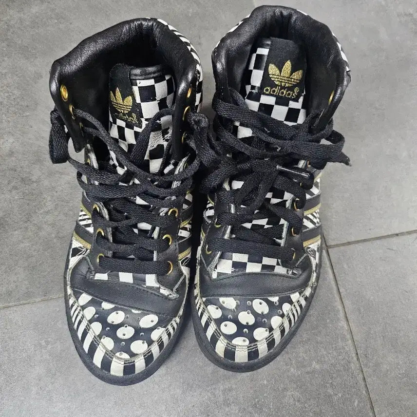 [BUNJANG] Adidas Jeremy Scott Checkerboard High-Top Sneakers / 아디다스 제레미스캇 하이탑 운동화 체커보드 패턴 230