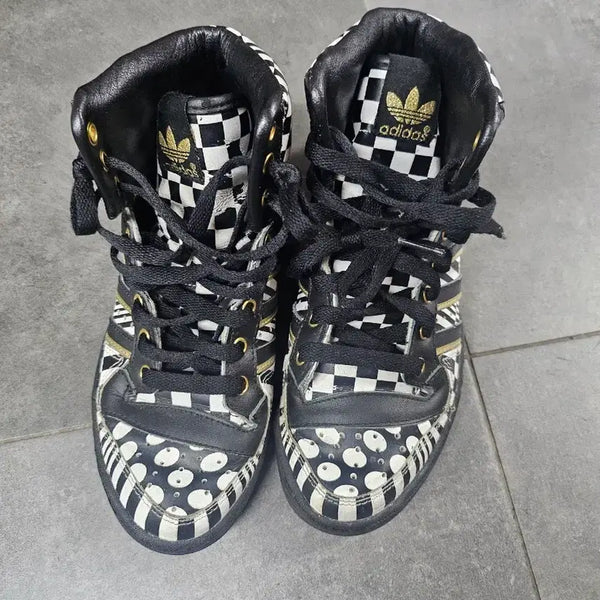 [BUNJANG] Adidas Jeremy Scott Checkerboard High-Top Sneakers / 아디다스 제레미스캇 하이탑 운동화 체커보드 패턴 230
