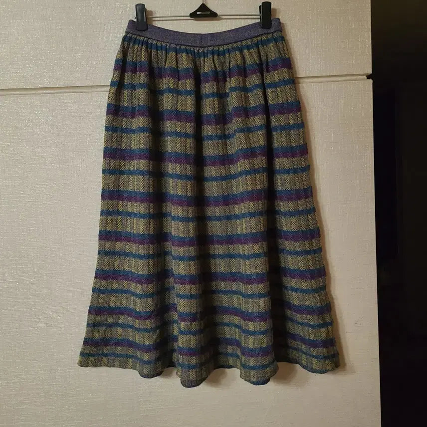 [BUNJANG] Vintage Japanese Knit Stripe Midi Skirt / 일본 빈티지 니트 스트라이프 미디 스커트 치마 밴딩 프리 모리걸 하구미