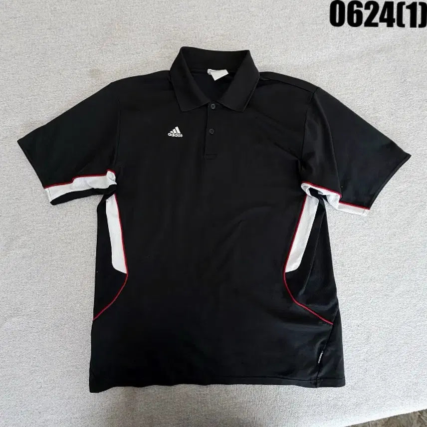 [BUNJANG] Adidas Color Block Pique Polo T-Shirt Black White Red Size 105 / 아디다스 반팔 카라티 블랙 화이트 레드 배색 105