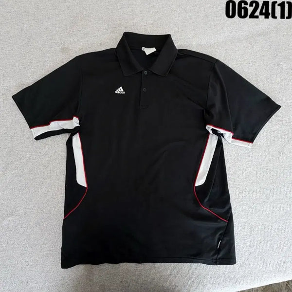 [BUNJANG] Adidas Color Block Pique Polo T-Shirt Black White Red Size 105 / 아디다스 반팔 카라티 블랙 화이트 레드 배색 105