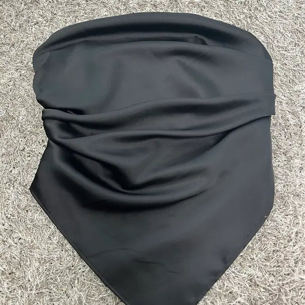 [BUNJANG] Zara Satin Scarf Tube Top Black / 자라 새틴 스카프 튜브탑