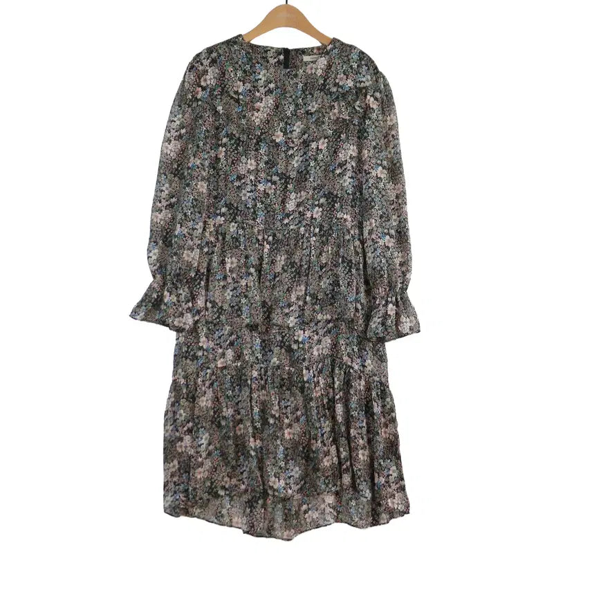 [BUNJANG] Neroli Flower Chiffon Long Sleeve Tiered Frill Dress / Neroli 플라워 쉬폰 원피스 S 긴소매 티어드 프릴 원피스