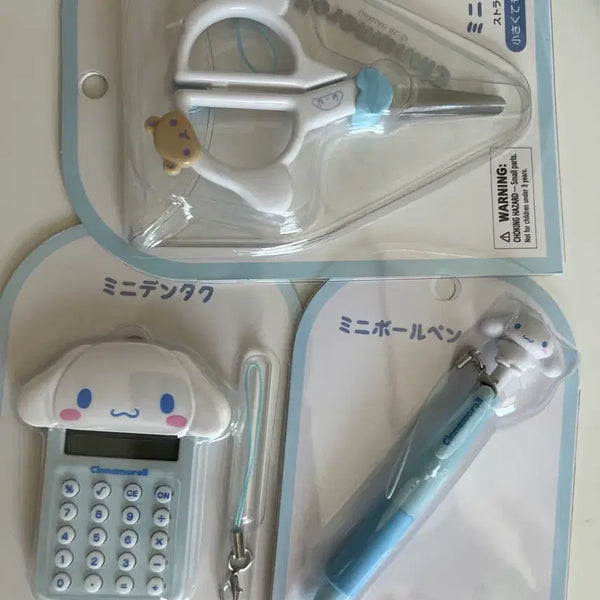 [BUNJANG] Sanrio Cinnamoroll Mini Scissors, Pen, Calculator Bundle Set / 일괄) 산리오 시나모롤 미니 가위 볼펜 계산기 세트