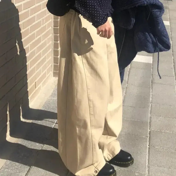[BUNJANG] Cream Museum Cotton Wide Pants Beige / 에이블리 크림뮤지엄 코튼 와이드팬츠