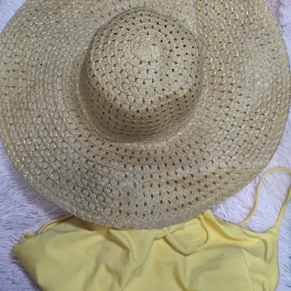 [BUNJANG] H&M Yellow Swimsuit (Size 40) with Beach Hat / H&M 노란색 수영복40. 비치모자는 서비스.실착용1회7만9천원