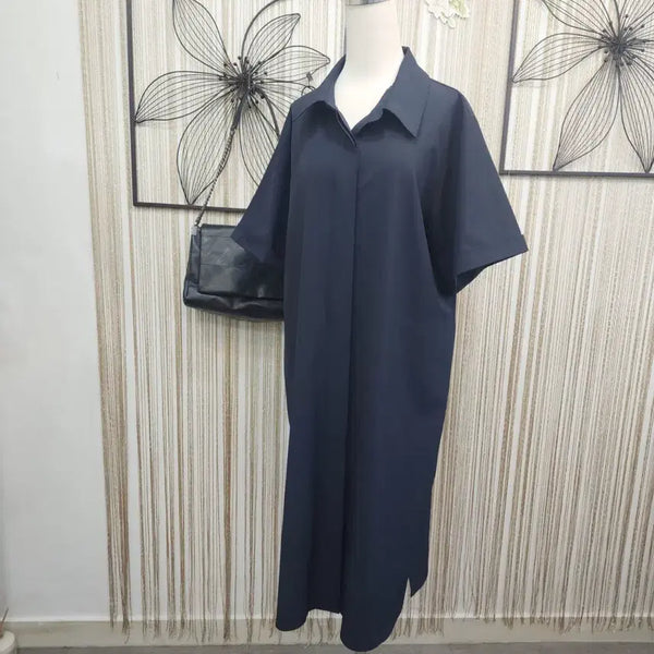 [BUNJANG] Yesses Navy Span Material Size 77 Shirt Dress / 예쎄 77사이즈  셔츠 원피스 네이비 스판소재
