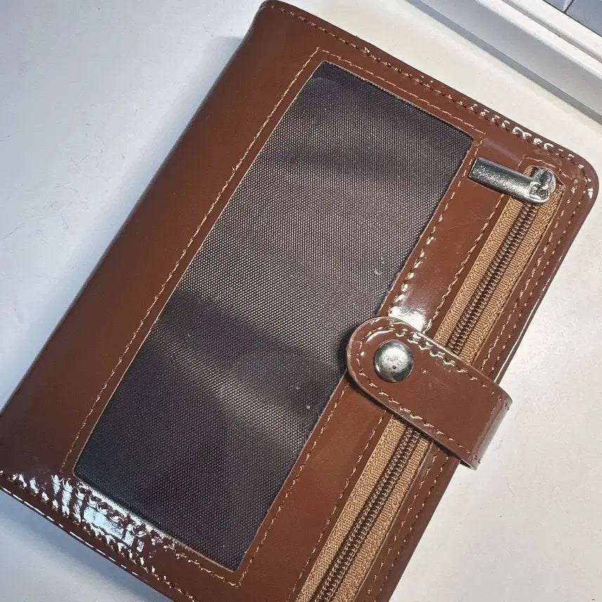 [BUNJANG] A7 Enamel Leather Brown Diary Binder 6-Hole / A7 에나멜 가죽 브라운 다이어리 바인더 6공