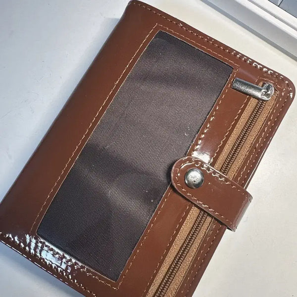 [BUNJANG] A7 Enamel Leather Brown Diary Binder 6-Hole / A7 에나멜 가죽 브라운 다이어리 바인더 6공