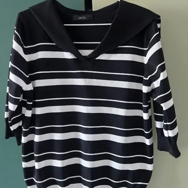 [BUNJANG] ABFZ Striped Knit Top Sailor Collar / abfz 스트라이프 니트/새상품 66-77