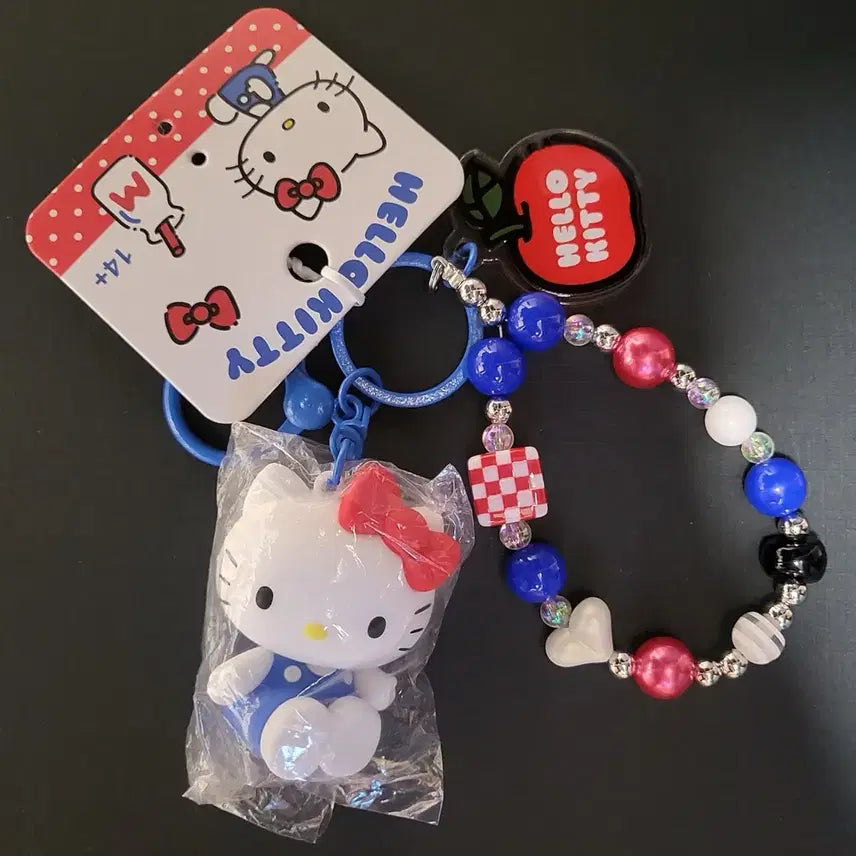 [BUNJANG] Hello Kitty Apple Bead Strap Keychain / 헬로키티 애플 비즈 스트랩 피규어 키링