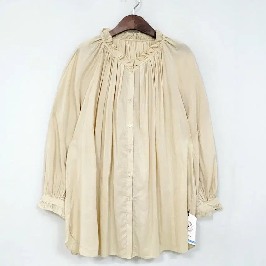 [BUNJANG] Vera Wang Beige Frill Neck Shirt Blouse / 베라왕 베이지 프릴넥 셔츠 블라우스 B223