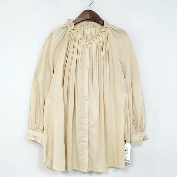 [BUNJANG] Vera Wang Beige Frill Neck Shirt Blouse / 베라왕 베이지 프릴넥 셔츠 블라우스 B223