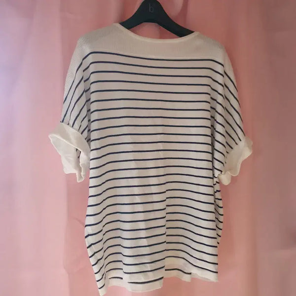 [BUNJANG] Stripe Short Sleeve Summer Knit T-Shirt / 스트라이프 반팔 여름 니트
