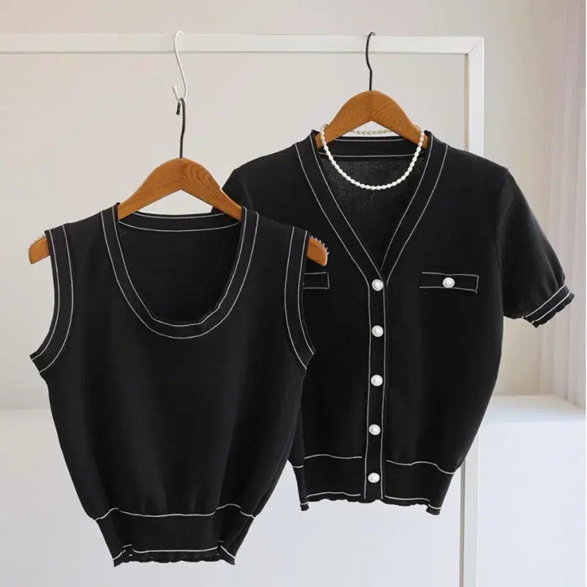 [BUNJANG] Pearl Button Sleeveless & Cardigan Set / 진주단추 나시&가디건 SET