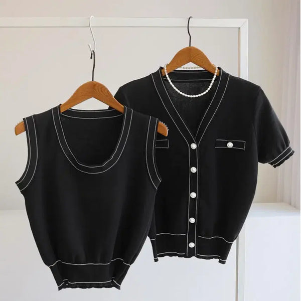 [BUNJANG] Pearl Button Sleeveless & Cardigan Set / 진주단추 나시&가디건 SET