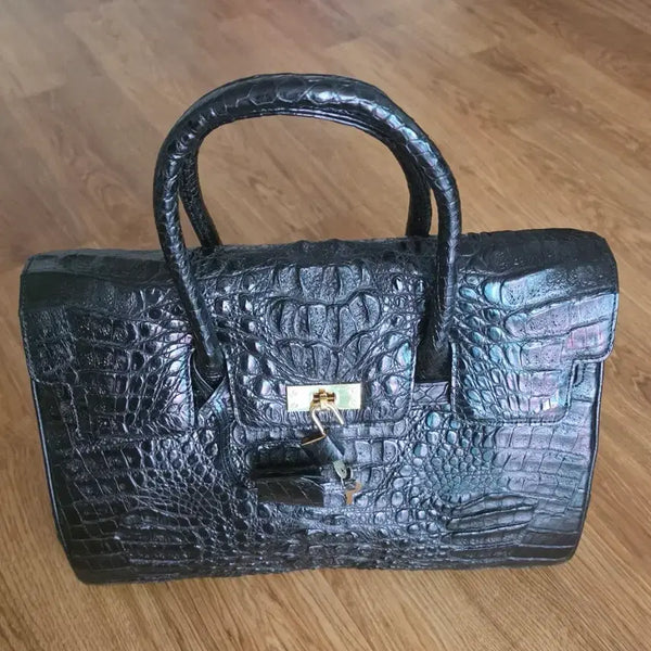[BUNJANG] Genuine Crocodile Leather Tote Bag Black / 찐  악어 가죽 도트백 블랙(최종 내림)