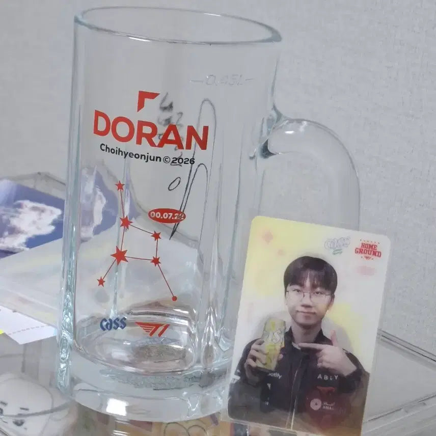 [BUNJANG] T1 Doran Beer Glass + Lenticular Photocard Set / T1 티원 도란 카스 맥주잔 + 렌티큘러 포카 set 새상품 급처