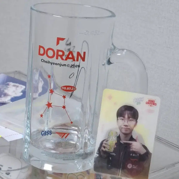 [BUNJANG] T1 Doran Beer Glass + Lenticular Photocard Set / T1 티원 도란 카스 맥주잔 + 렌티큘러 포카 set 새상품 급처