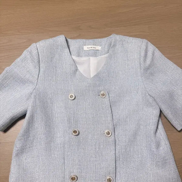 [BUNJANG] Tweed Double-Button Short-Sleeve Jacket / 트위드 더블 버튼 반팔자켓