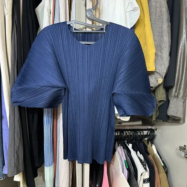 [BUNJANG] Pleats Please Volume Sleeve Top Navy / 플리츠플리즈 볼륨소매탑