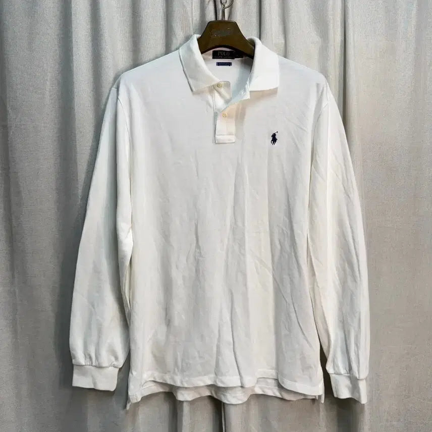 [BUNJANG] Polo Ralph Lauren Long Sleeve Polo Shirt White Navy Logo Size 110 / 110 폴로 랄프로렌 롱슬리브 긴팔 카라티 pk