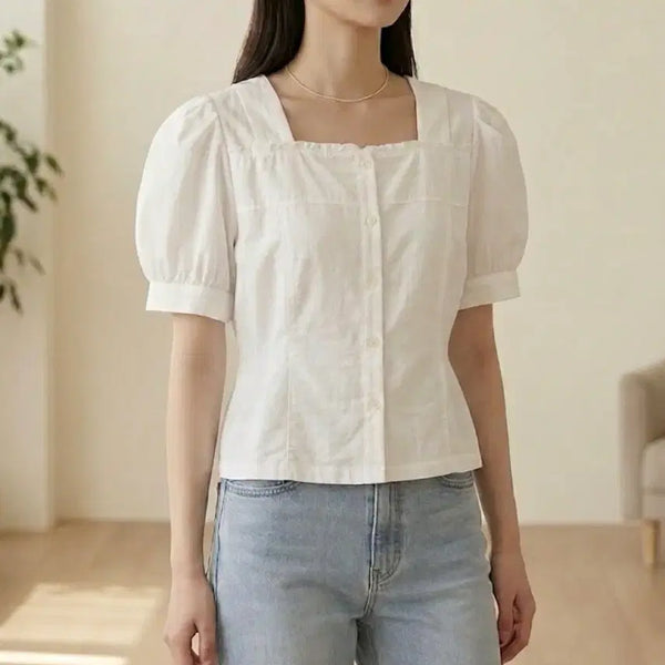 [BUNJANG] MORE THAN LIKE Square Neck Blouse / 모어덴라이크(MORE THAN LIKE) 스퀘어넥 블라우스 (무료배송)