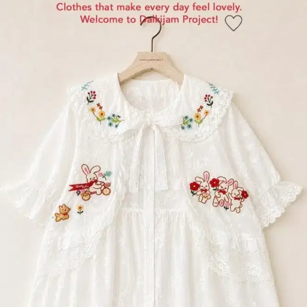 [BUNJANG] Ddalgi Jjam Project Embroidered Rabbit Blouse / 딸기쨈프로젝트 블라우스