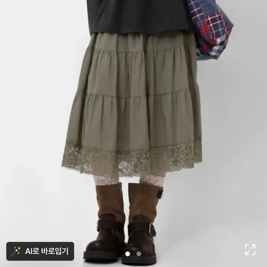 [BUNJANG] Tildeseoul Aro Midi Lace Tiered Skirt Charcoal / [에이블리] 틸데서울 아로 미디 레이스 티어드 스커트 차콜
