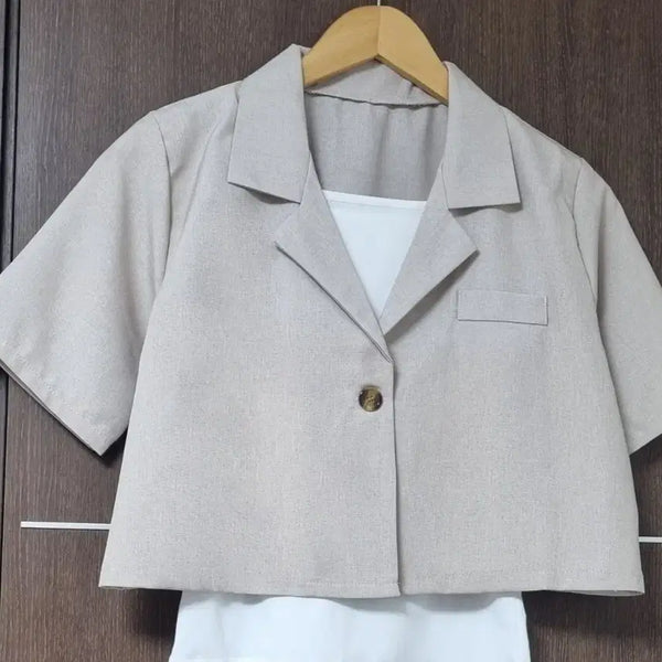 [BUNJANG] Linen Crop Jacket Beige / 린넨 크롭자켓