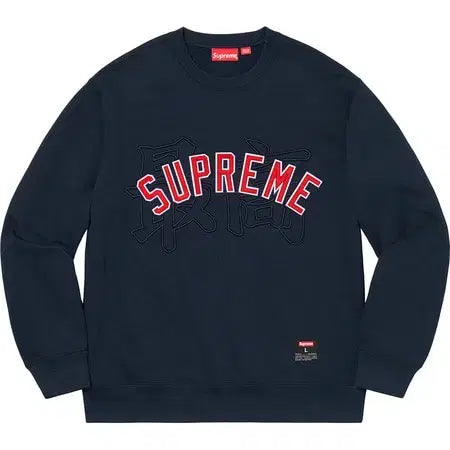 [BUNJANG] Supreme 20SS Dark Navy Red Logo Crewneck Sweatshirt / [A+등급 오버M] 슈프림 20SS 다크네이비 레드간지로고 크루넥스웻셔츠