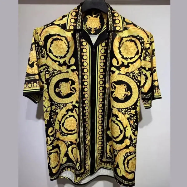[BUNJANG] Gold Chain Pattern Versace Motif Long Sleeve Shirt / 새상품) 빅보스 형님 셔츠 금장 패턴 베르사체문양 골드 체인 남방 95