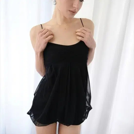 [BUNJANG] Loose Sleepover Mesh Fluff Mini Top / 루즈슬립오버 메쉬 플러프 미니 탑