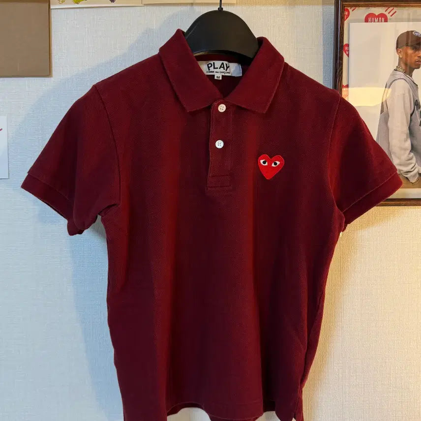 [BUNJANG] Comme des Garçons Play Red Heart Polo Shirt Burgundy M / (M)꼼데가르송 플레이 레드 하트 카라티 폴로 셔츠 버건디