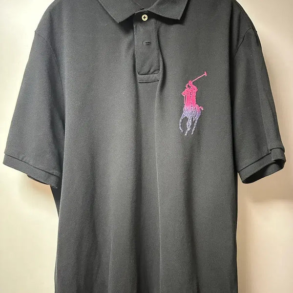 [BUNJANG] Polo Ralph Lauren Black Big Pony Tipped Collar T-Shirt / 폴로 랄프로렌 블랙 빅포니 반팔 카라티