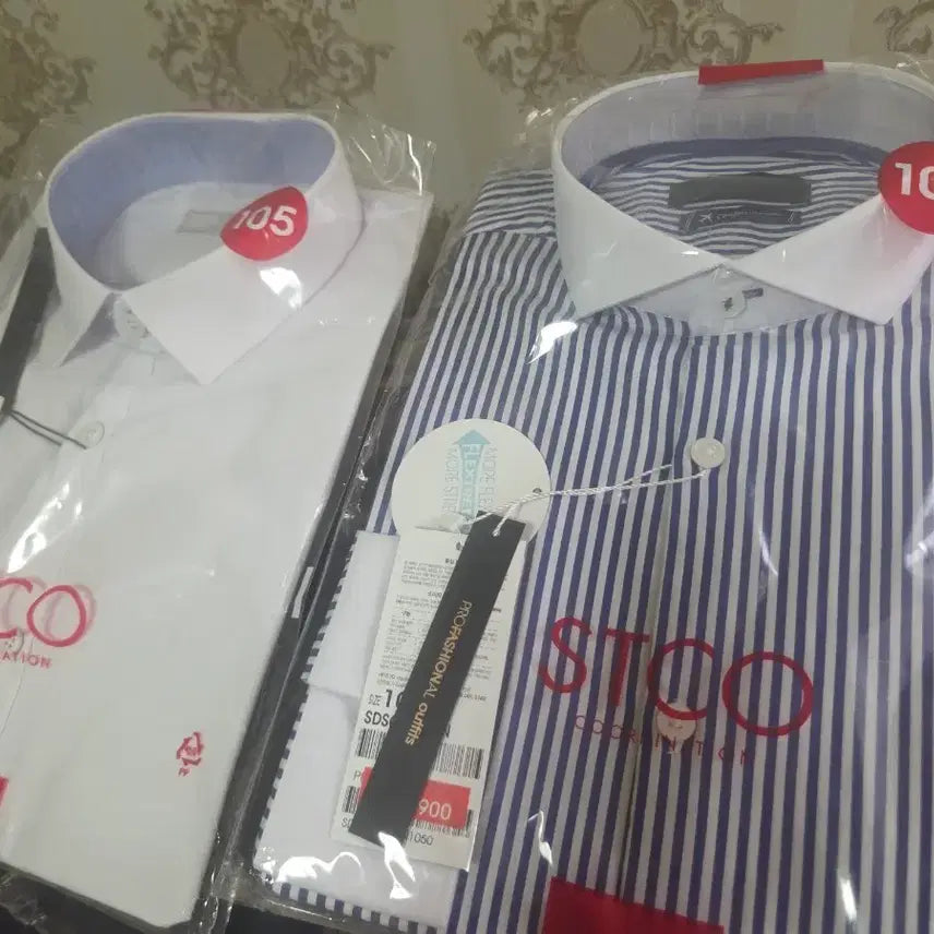 [BUNJANG] STCO Men's Dress Shirts - White & Stripe (Size 105) - Set of 2 / STCO 와이셔츠 새것 2개