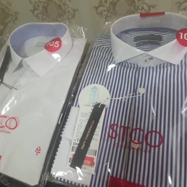 [BUNJANG] STCO Men's Dress Shirts - White & Stripe (Size 105) - Set of 2 / STCO 와이셔츠 새것 2개