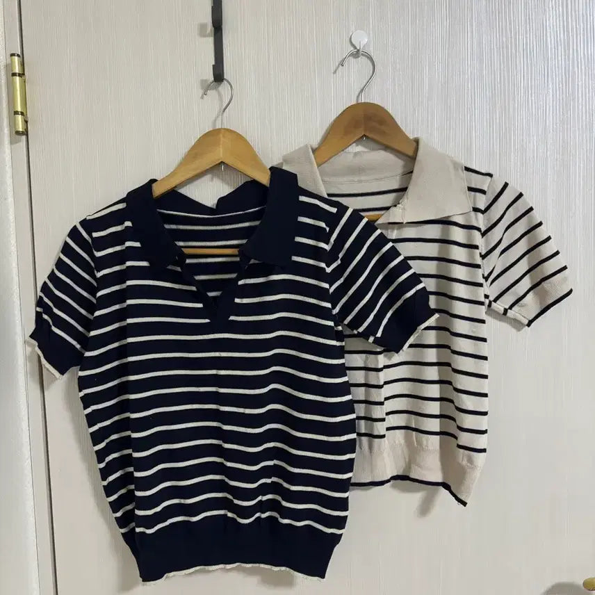 [BUNJANG] Striped Short Sleeve Knit Top / 단가라 반팔 니트