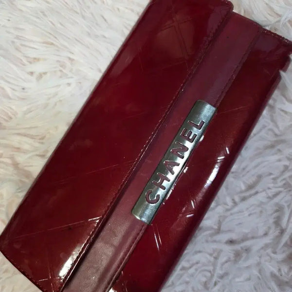 [BUNJANG] Chanel Quilted Enamel Long Wallet Red / 샤넬 퀼팅 에나멜 장지갑 레드