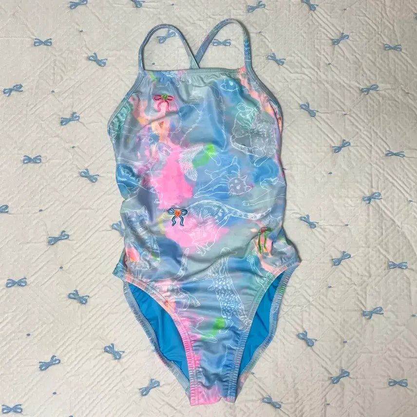 [BUNJANG] HuG Garden High Cross-X-Back Swimsuit Sunny Cat 28 & Jolin Starboard Cap / 후그 수영복 정원 하이 크로스엑스백 써니캣 28 & 졸린 스타드대 수모