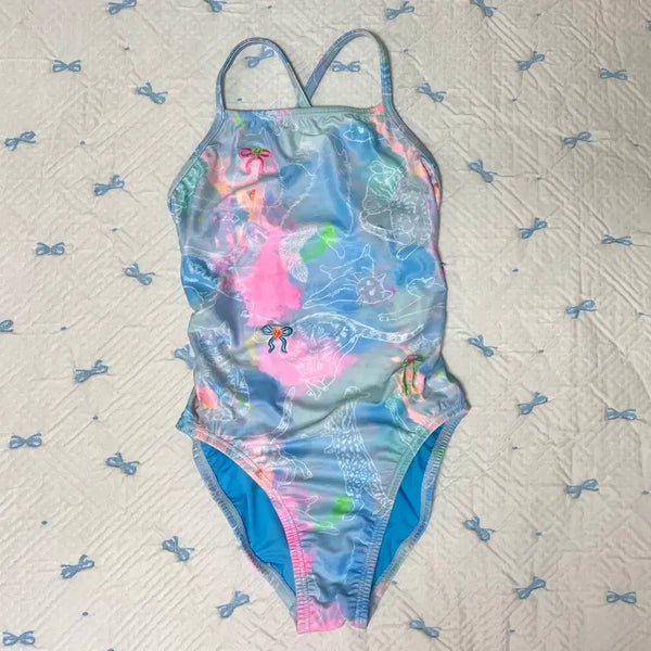 [BUNJANG] HuG Garden High Cross-X-Back Swimsuit Sunny Cat 28 & Jolin Starboard Cap / 후그 수영복 정원 하이 크로스엑스백 써니캣 28 & 졸린 스타드대 수모