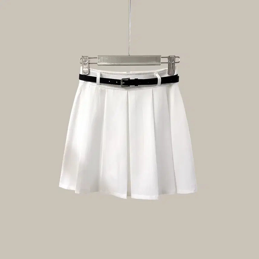 [BUNJANG] Basic Pleated Belt Set Mini Skirt / *굿바이세일* 베이직 플리츠 벨트 세트 미니 스커트 (B1668)