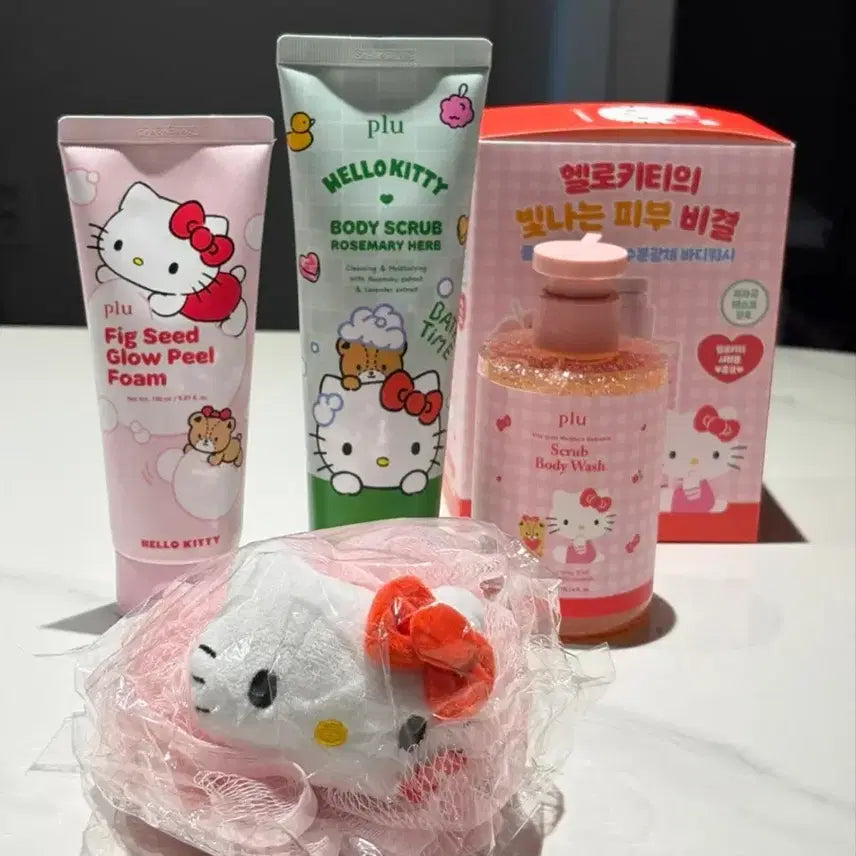 [BUNJANG] Fru:re Hello Kitty Body Wash Scrub Cleansing Foam Shower Ball Set / 플루 헬로키티 바디워시 스크럽 클렌징폼 샤워볼 세트