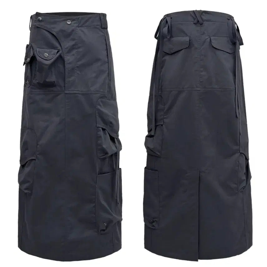 [BUNJANG] Nache Strap Cargo Maxi Skirt Charcoal / 나체 nache 스트랩 카고 맥시 스커트 차콜
