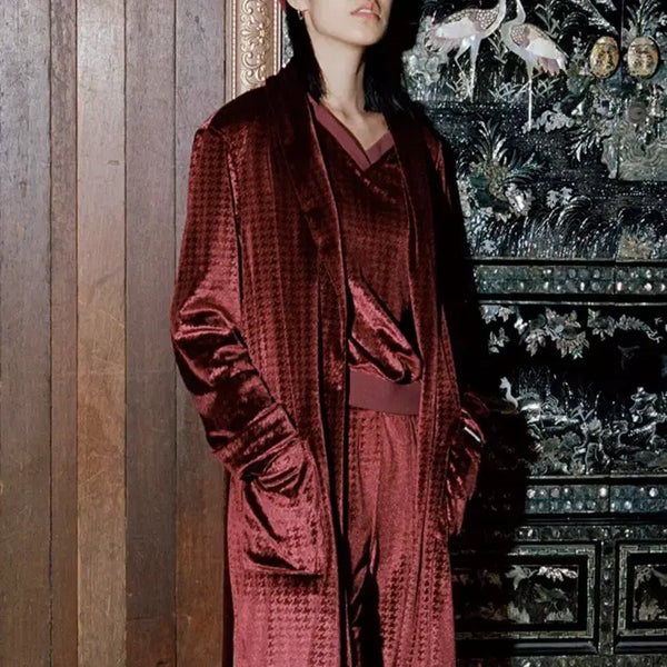 [BUNJANG] Mischief Houndstooth Velvet Velour Pants (Red) / 미스치프 하운드투스 벨벳 벨루어 팬츠 (레드)