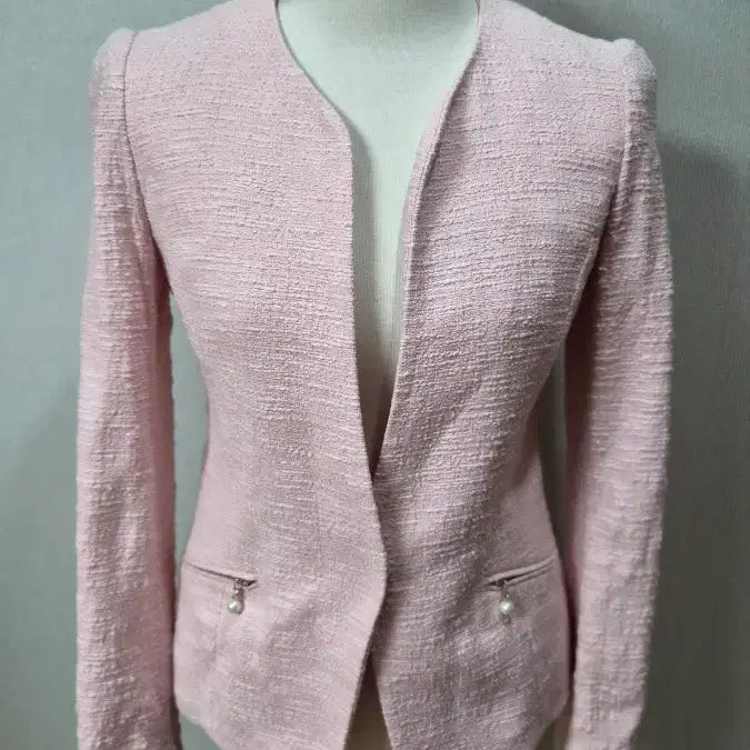 [BUNJANG] Lenibon Pink Tweed Jacket with Pearl Embellishments / A-134 레니본 핑크 트위드 자켓 진주 장식