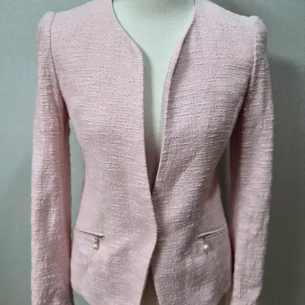[BUNJANG] Lenibon Pink Tweed Jacket with Pearl Embellishments / A-134 레니본 핑크 트위드 자켓 진주 장식