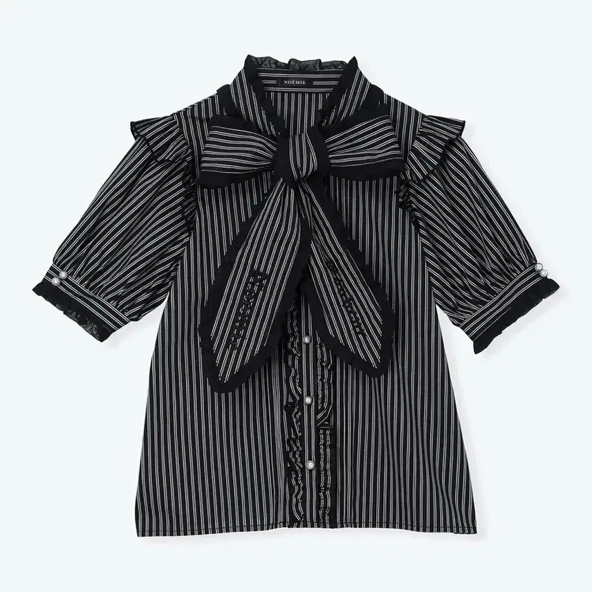 [BUNJANG] Noemie Ribbon Bow Blouse Black Stripe / 노에미 리본 보타이 블라우스 블랙 스트라이프 양산형 지뢰계 스나계 걸리